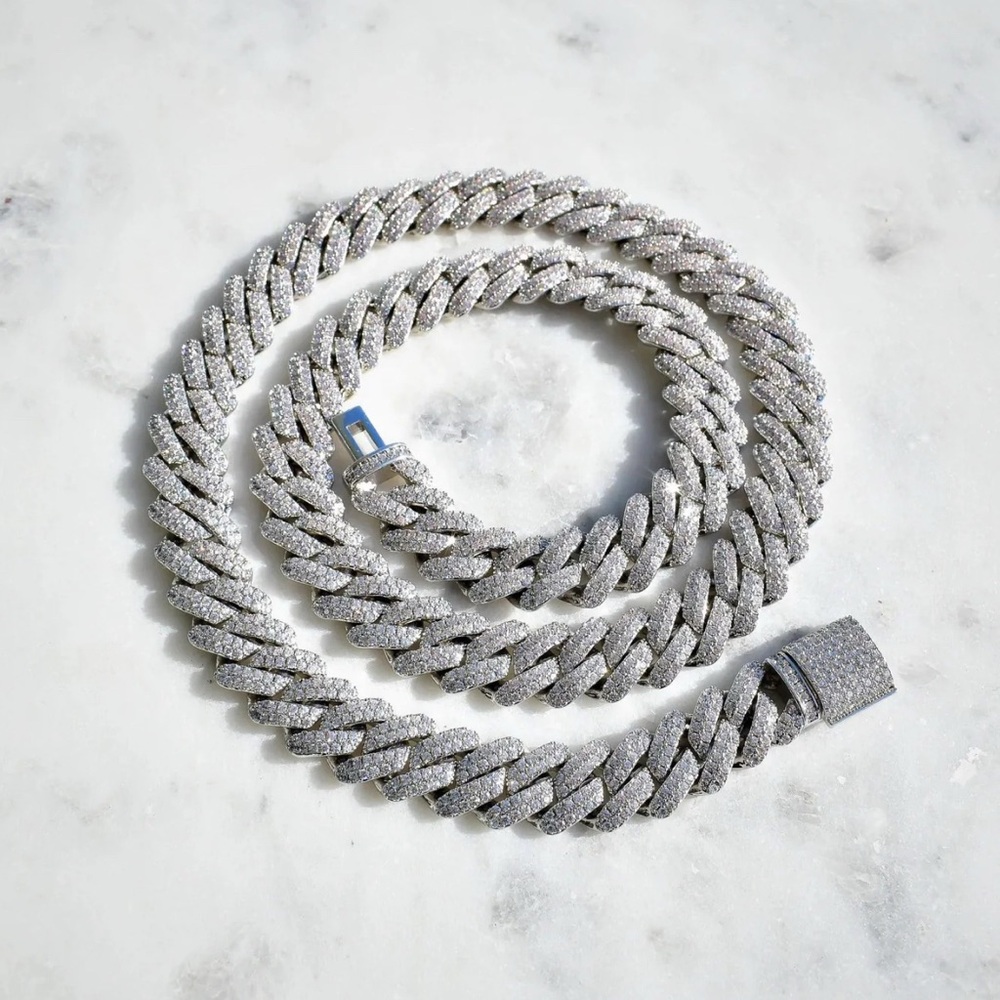 Silver VVS Cuban Chain Necklace 14MM
